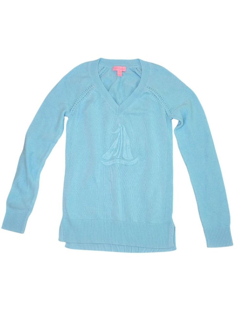 Lilly Pulitzer V-Neck Sweater Cotton Blend Embroidered Sailboat Logo (SKU#1206) - Picture 5 of 5
